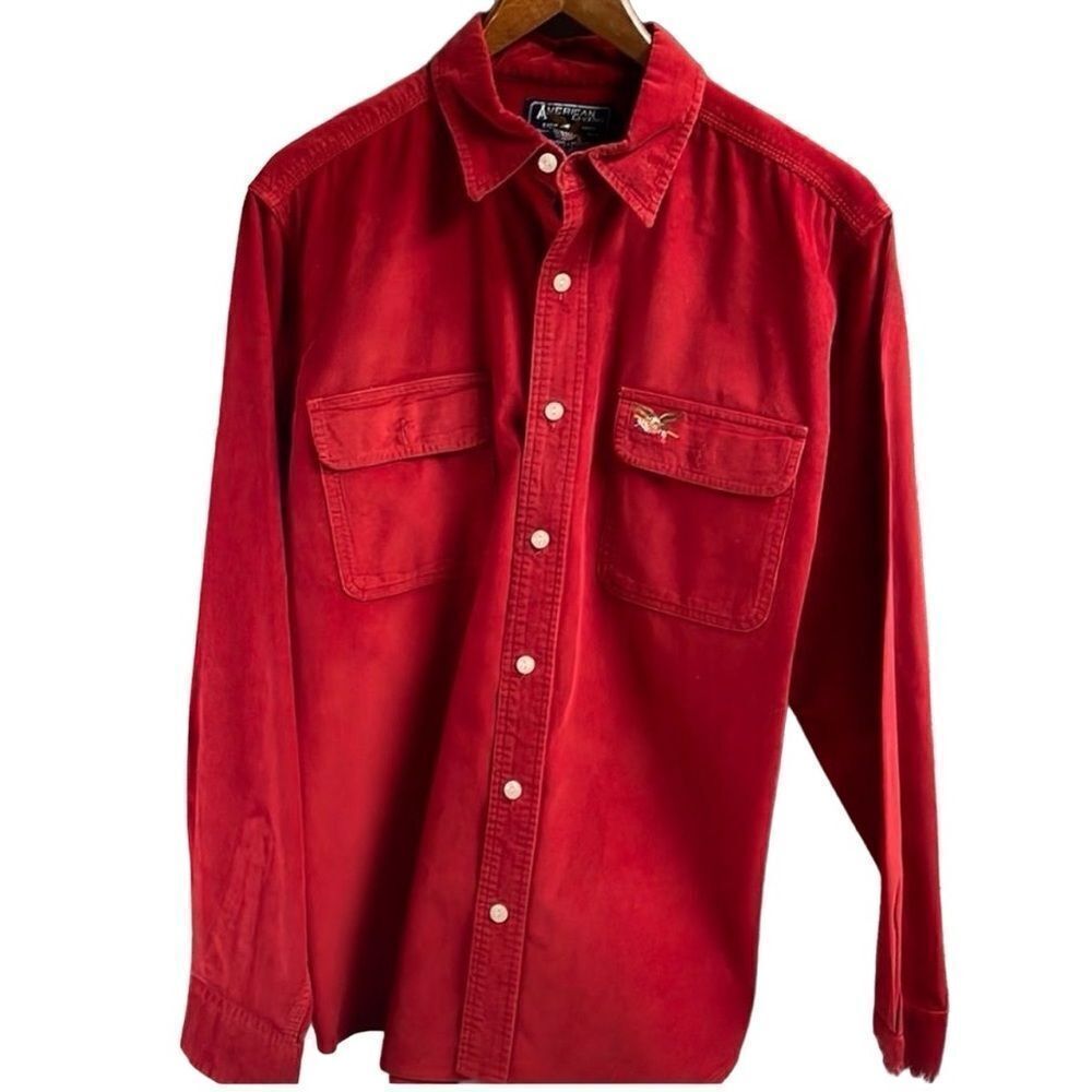 American Living Clothing Mens Red Long Sleeve Shirt, Sz Large, Corduroy,Vintage